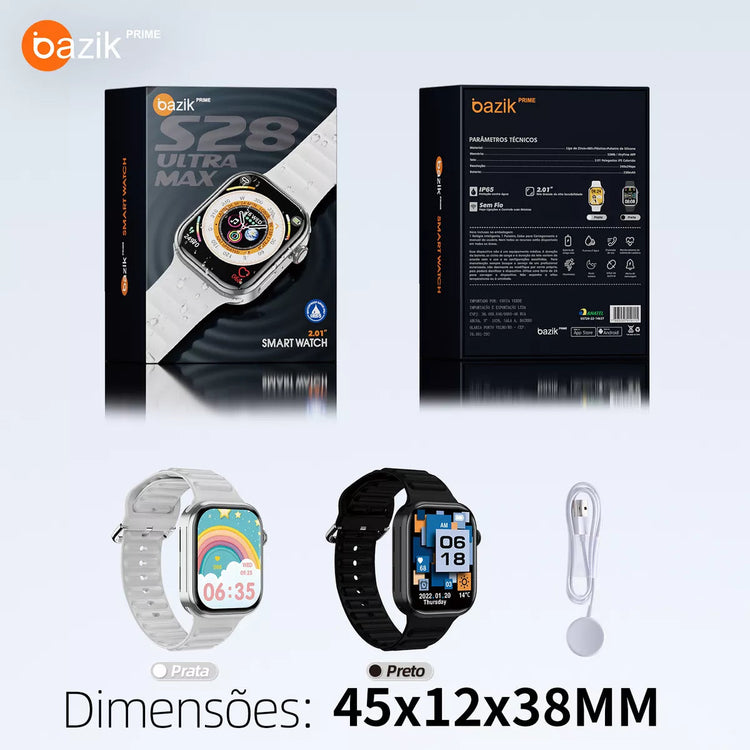 RELÓGIO SMARTWATCH BAZIK PRIME S28 ULTRA MAX COM IP65